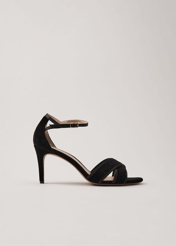 Phase Eight Black Velvet Open Toe Heels Black Canada | MRGJCB-153